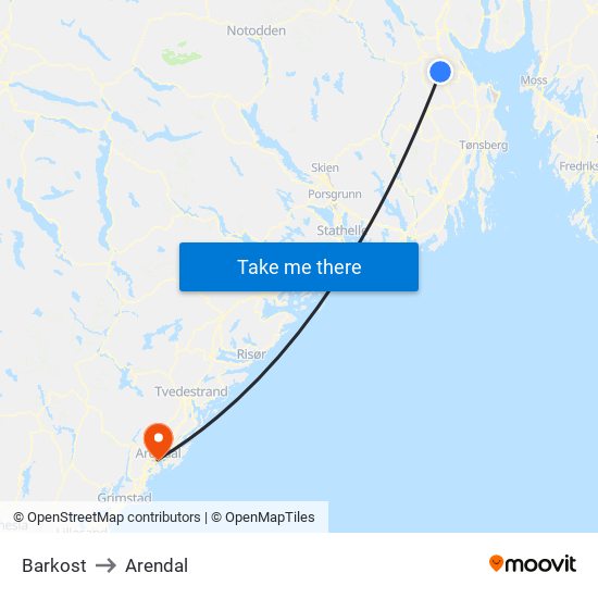 Barkost to Arendal map
