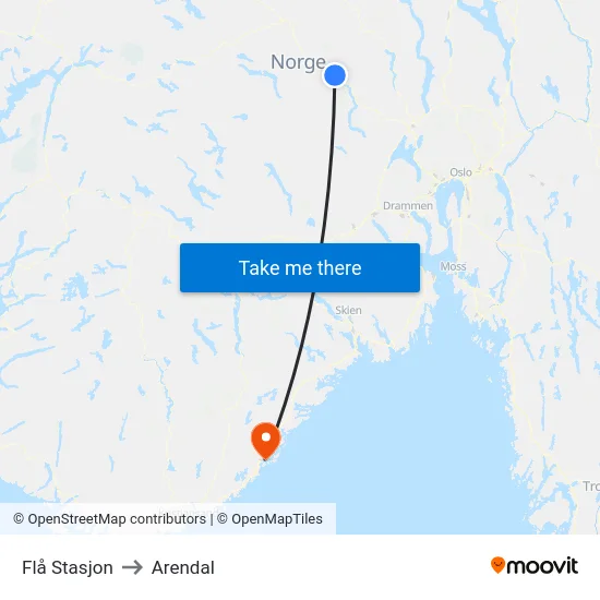 Flå Stasjon to Arendal map