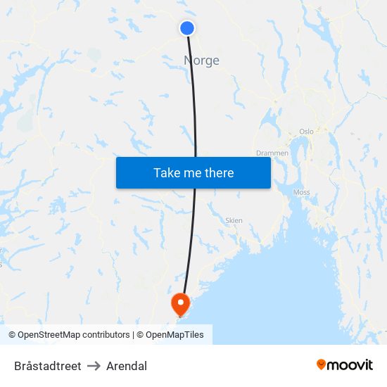 Bråstadtreet to Arendal map