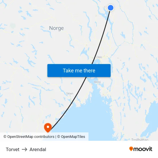 Torvet to Arendal map