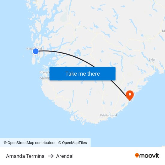 Amanda Terminal to Arendal map