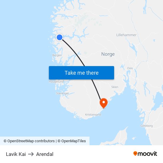 Lavik Kai to Arendal map