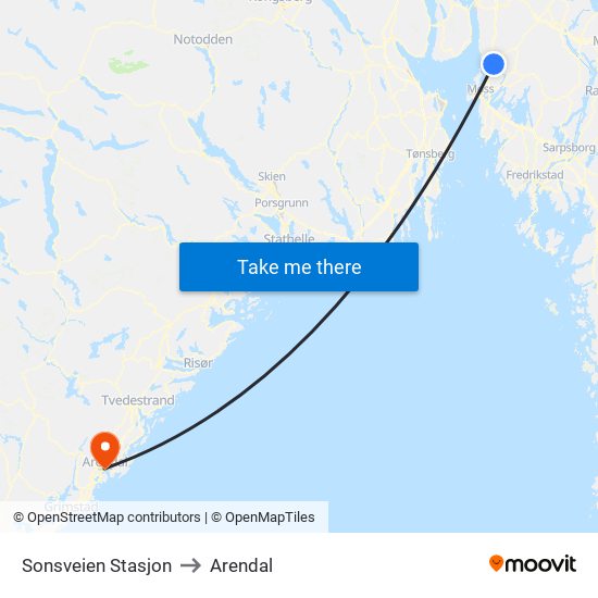 Sonsveien Stasjon to Arendal map