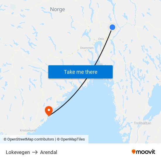 Lokevegen to Arendal map