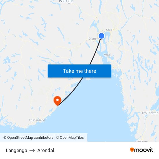 Langenga to Arendal map