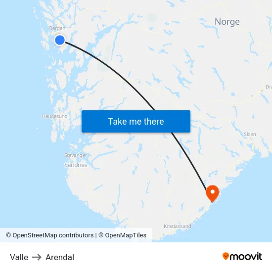 Valla to Arendal map