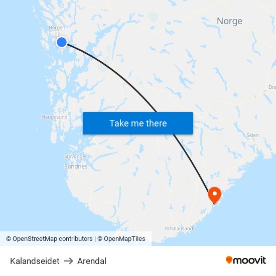 Kalandseidet to Arendal map