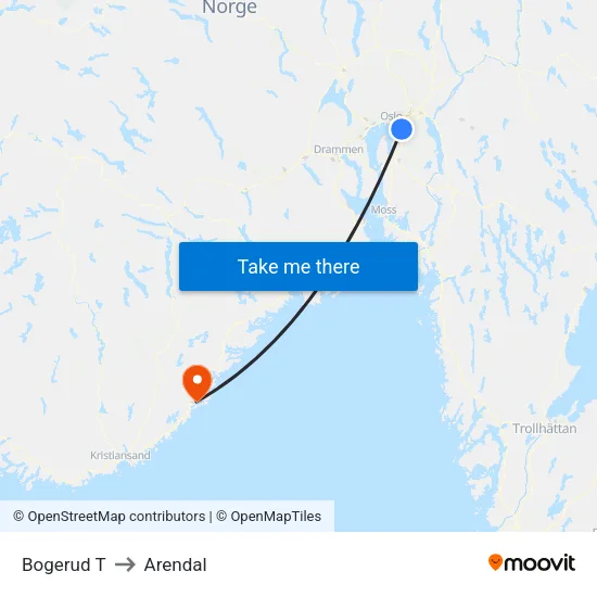 Bogerud T to Arendal map