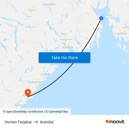 Horten Ferjekai to Arendal map