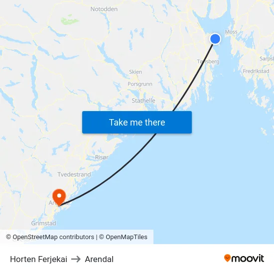 Horten Ferjekai to Arendal map