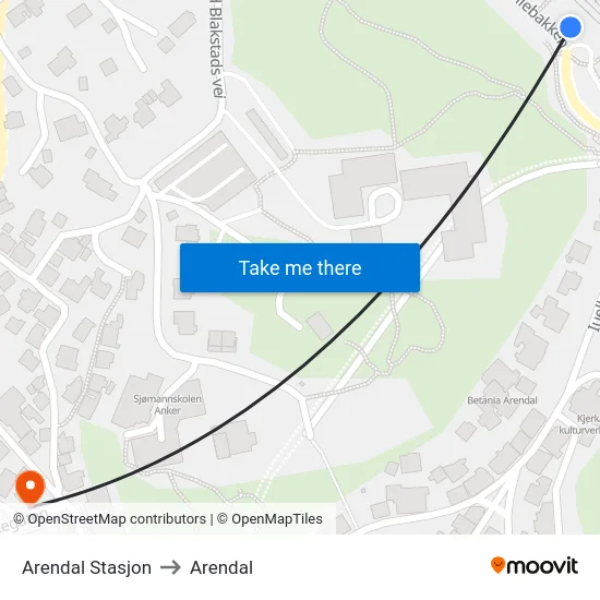 Arendal Stasjon to Arendal map