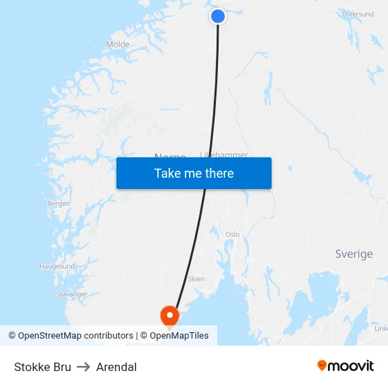 Stokke Bru to Arendal map