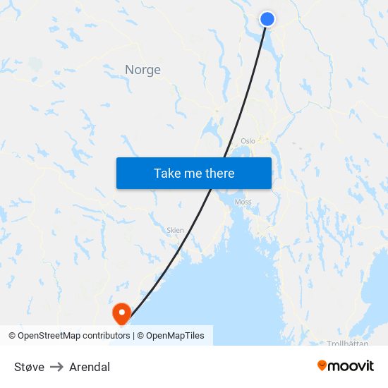 Støve to Arendal map