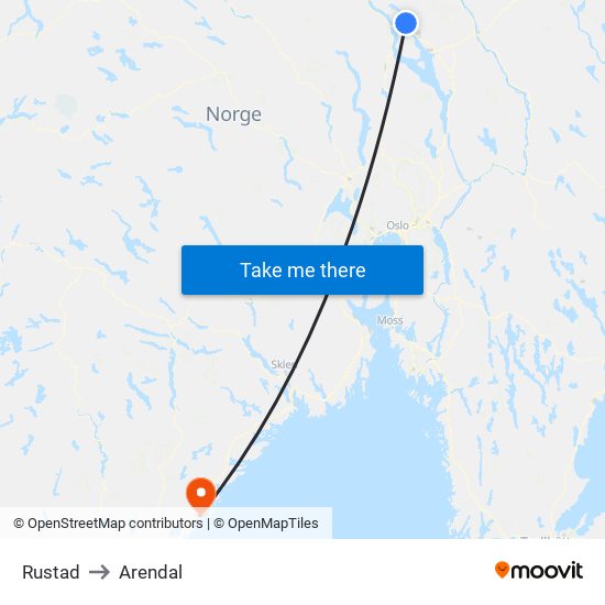 Rustad to Arendal map