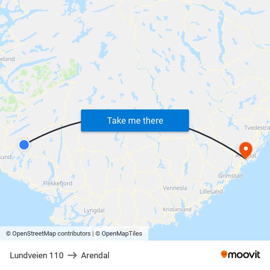 Lundveien 110 to Arendal map