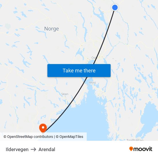 Ildervegen to Arendal map