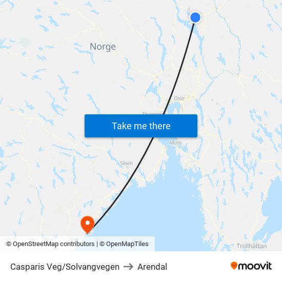 Casparis Veg/Solvangvegen to Arendal map