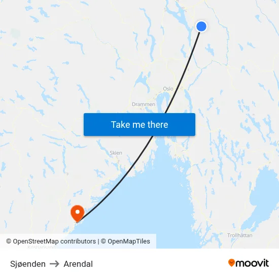 Sjøenden to Arendal map