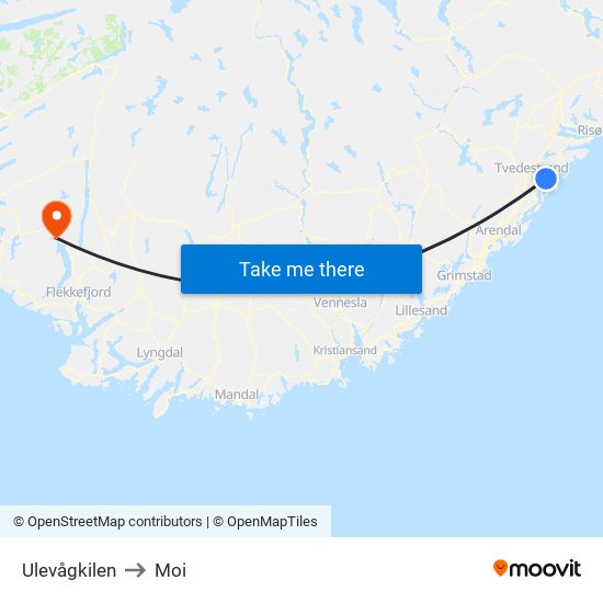 Ulevågkilen to Moi map