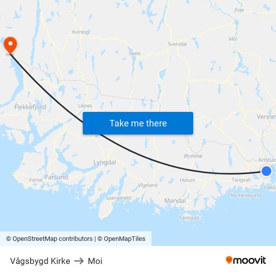 Vågsbygd Kirke to Moi map
