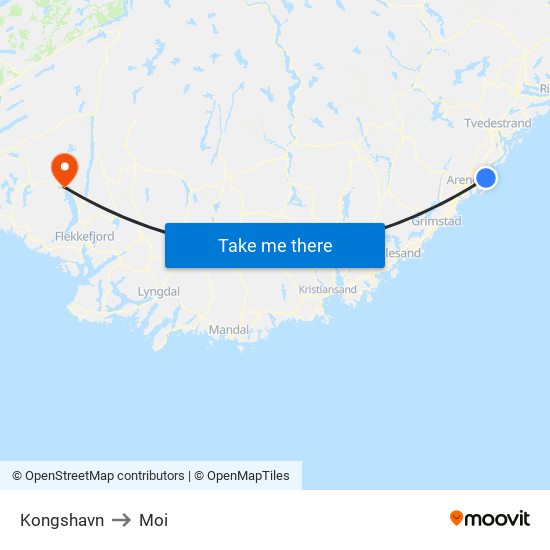 Kongshavn to Moi map