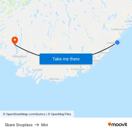 Skare Snuplass to Moi map