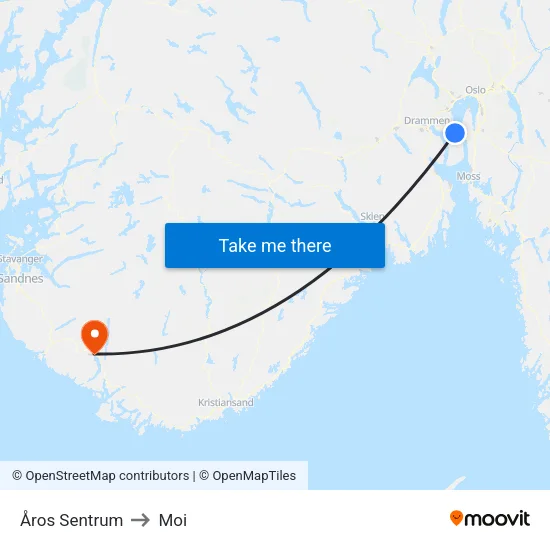 Åros Sentrum to Moi map