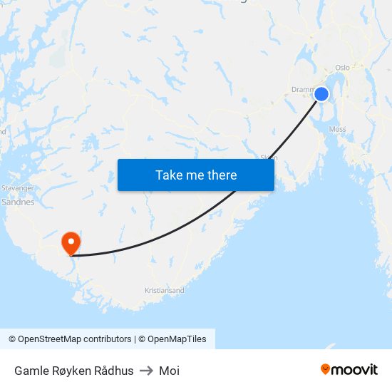 Gamle Røyken Rådhus to Moi map