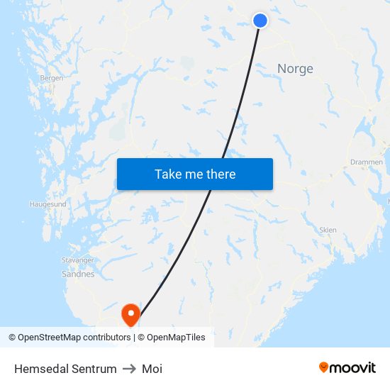 Hemsedal Sentrum to Moi map