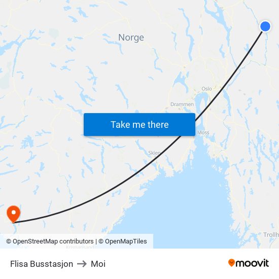 Flisa Busstasjon to Moi map