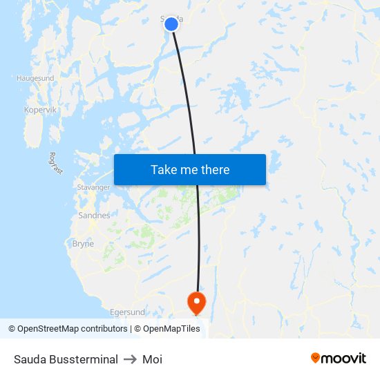 Sauda Bussterminal to Moi map