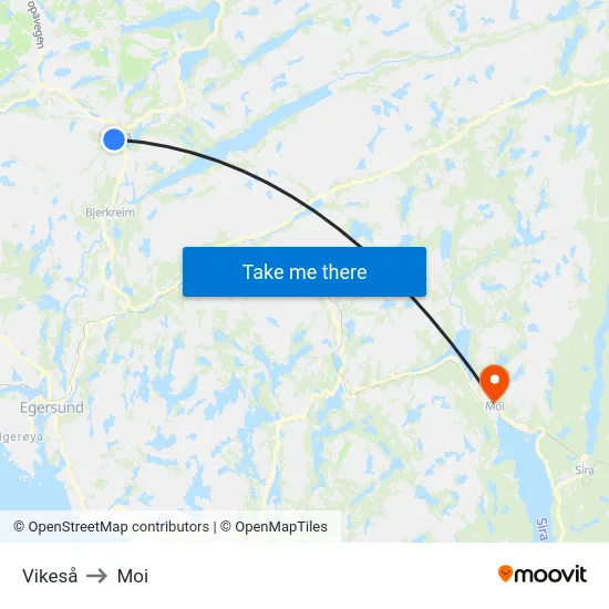 Vikeså to Moi map