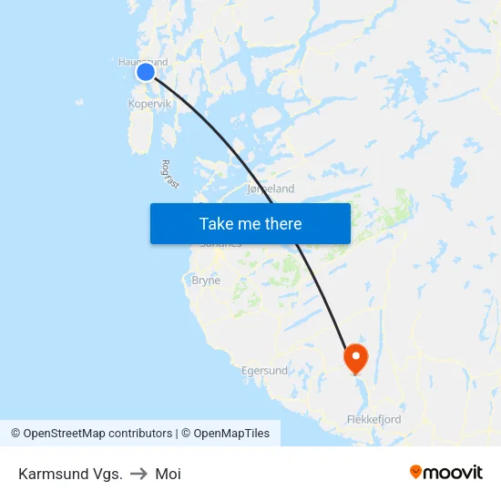 Karmsund Vgs. to Moi map