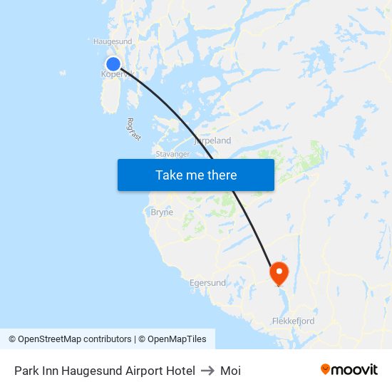 Park Inn Haugesund Airport Hotel to Moi map