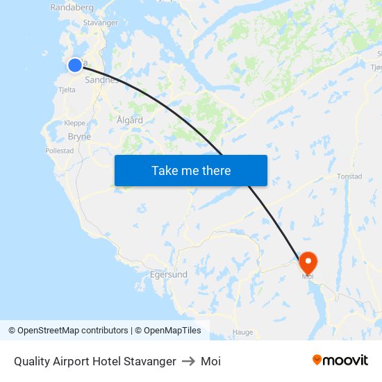 Quality Airport Hotel Stavanger to Moi map