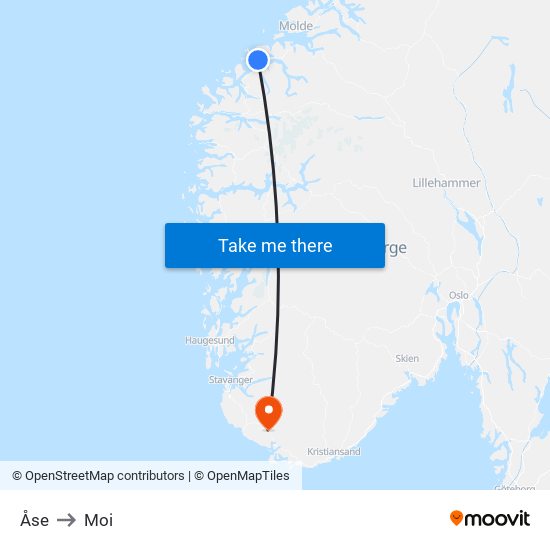 Åse to Moi map