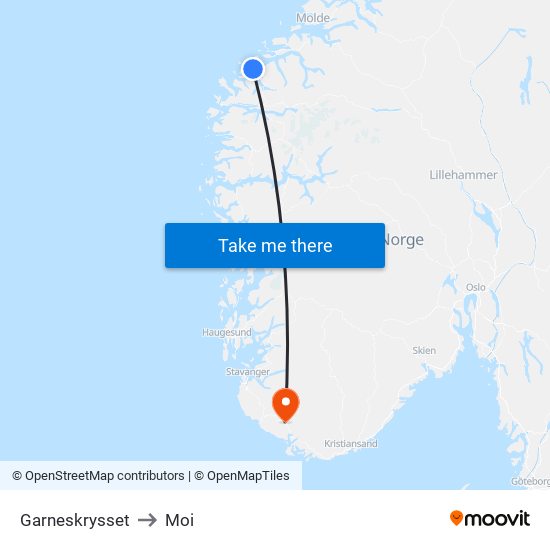 Garneskrysset to Moi map