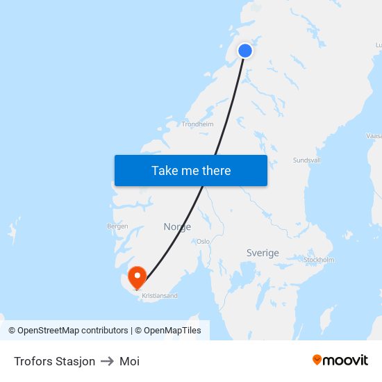 Trofors Stasjon to Moi map