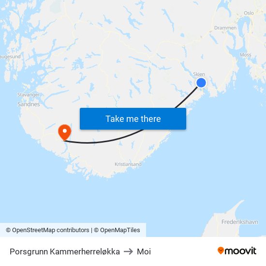 Porsgrunn Kammerherreløkka to Moi map