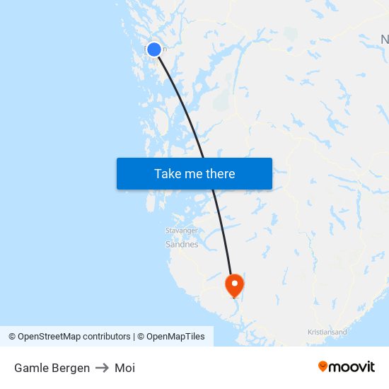 Gamle Bergen to Moi map