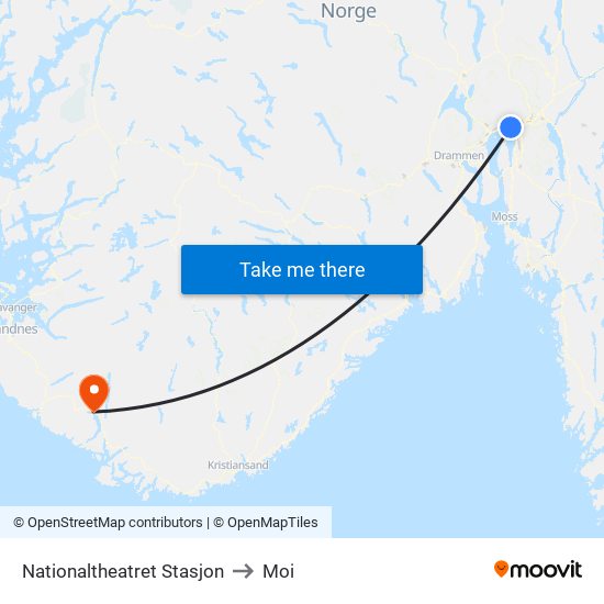 Nationaltheatret Stasjon to Moi map