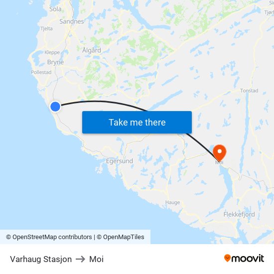 Varhaug Stasjon to Moi map