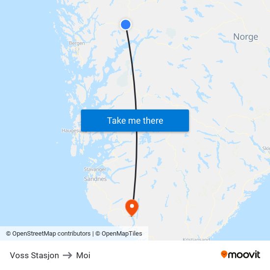 Voss Stasjon to Moi map