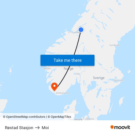 Røstad Stasjon to Moi map