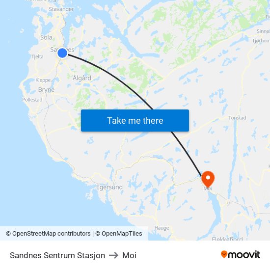 Sandnes Sentrum Stasjon to Moi map