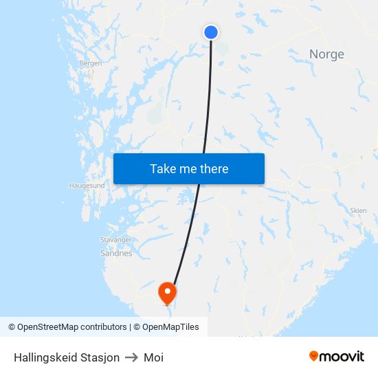 Hallingskeid Stasjon to Moi map