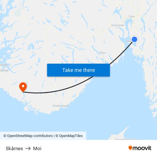 Skårnes to Moi map