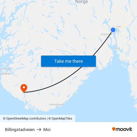 Billingstadveien to Moi map