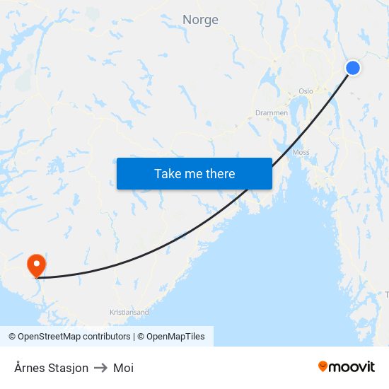 Årnes Stasjon to Moi map