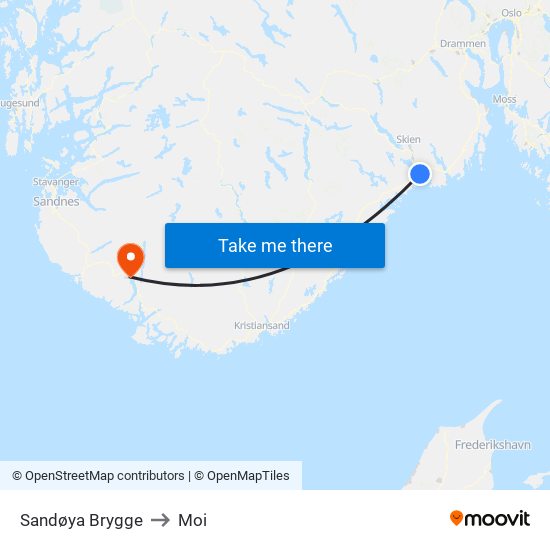 Sandøya Brygge to Moi map